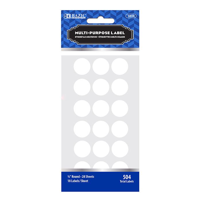 24 pieces of White 3/4" Round Label (504/pack)