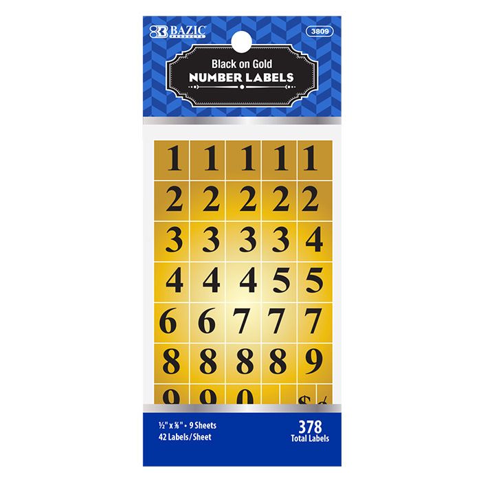 24 pieces of Gold Foil Number Label (378/pack)