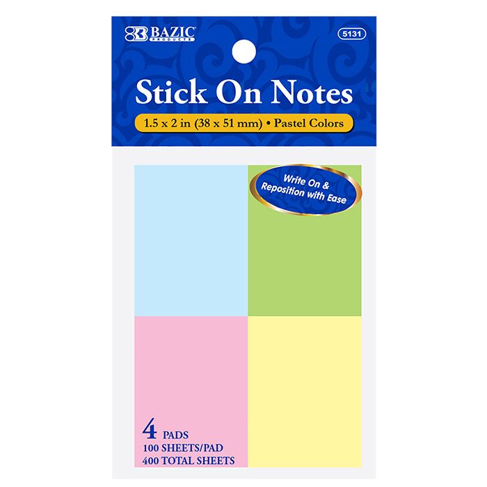 24 pieces of 100 Ct. 1.5" X 2" Stick On Notes (4/pack)