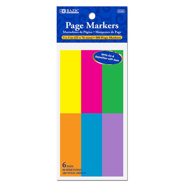 24 pieces of 80 Ct. 1" X 3" Neon Page Markers (6/pack)