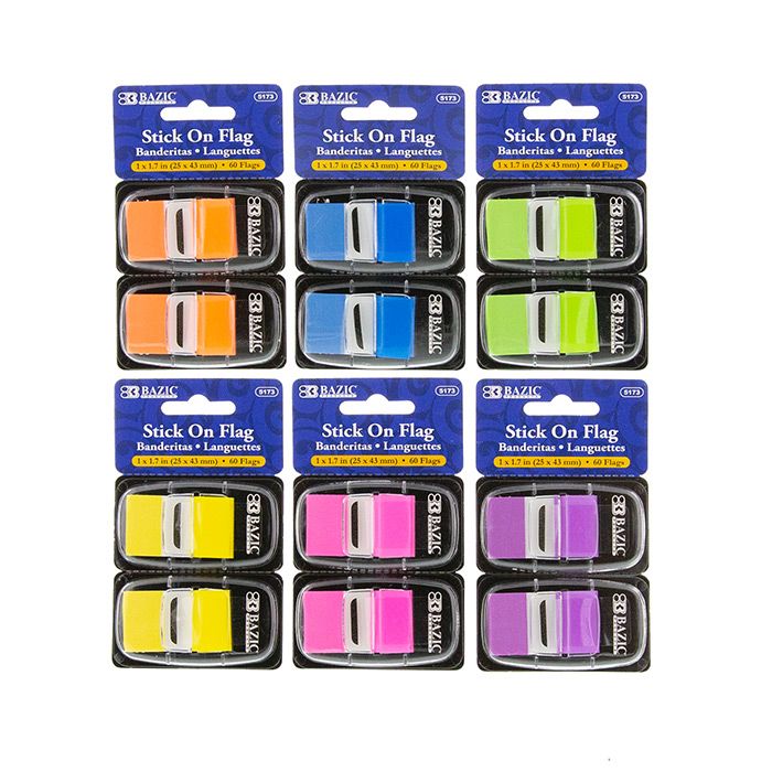 24 Wholesale 30 Ct. 1" X 1.7" Neon Color Standard Flags W/ Dispenser (2/pack)