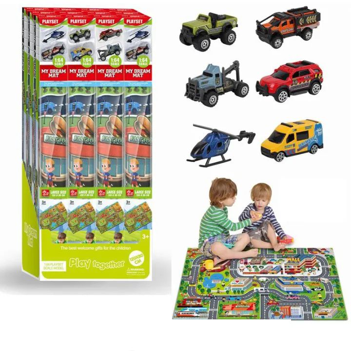 12 Wholesale 1:64 2 Piece Cars With City Carpet