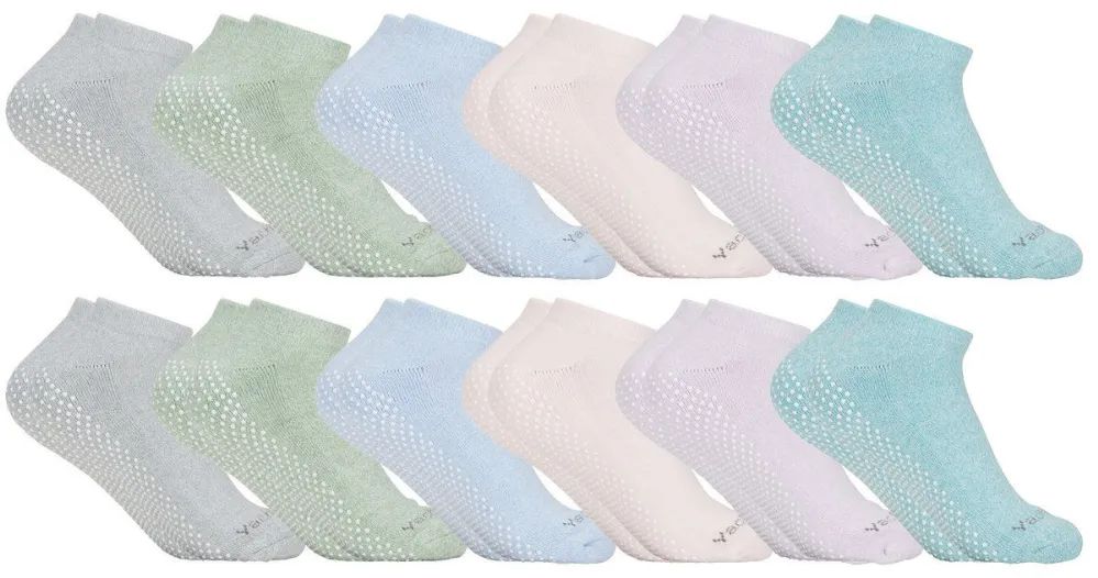 120 Pairs Yacht & Smith Assorted Pastel Colors Rubber Grip Bottom Cotton Yoga, Trampoline Sock Size 9-11 - Women's Socks for Homeless and Charity