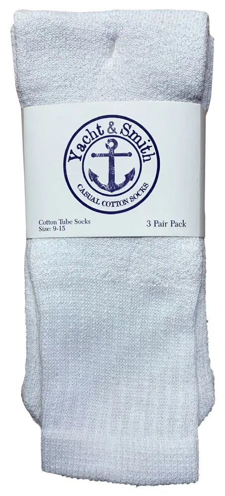 36 Wholesale Yacht & Smith Women's Cotton Tube Socks, Referee Style, Size 9-15 Solid White