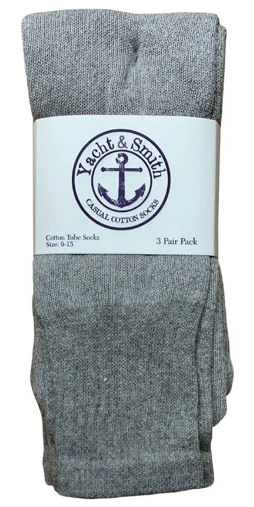 36 Wholesale Yacht & Smith Women's Cotton Tube Socks, Referee Style, Size 9-15 Solid Gray