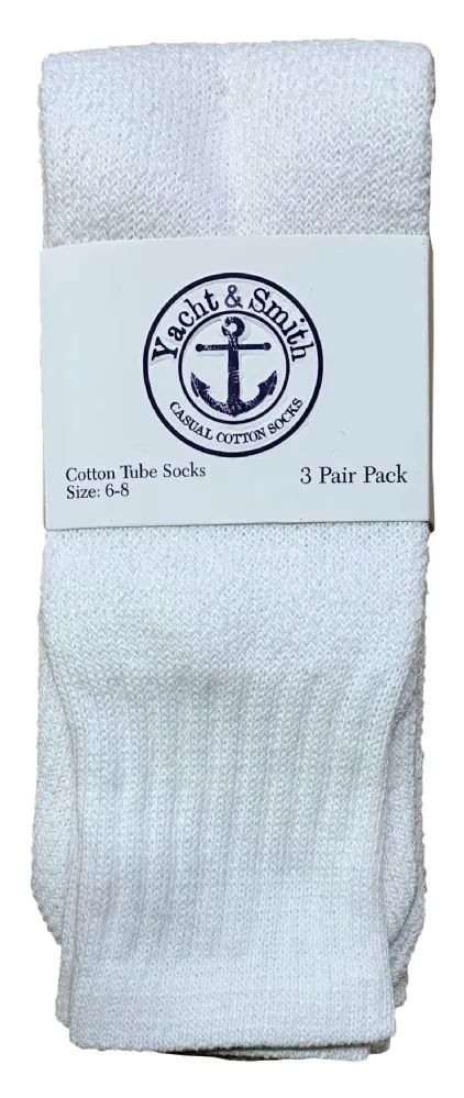 120 Wholesale Yacht & Smith Kids 17 Inch Cotton Tube Socks Solid White Size 6-8