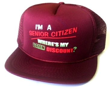 24 Pieces of Adult Mesh Back Printed Hat, "i'm A Senior Citizen Where's My Damn Discount?", Assorted Colors