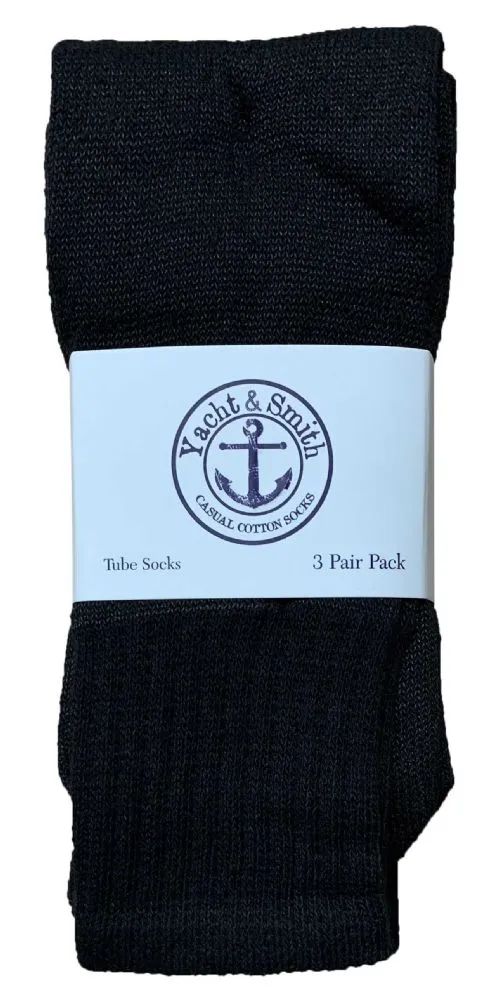 60 Wholesale Yacht & Smith Kids 17 Inch Cotton Tube Socks Solid Black Size 6-8