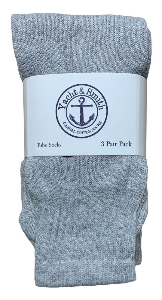 36 Pairs Yacht & Smith Kids Solid Tube Socks Size 6-8 Gray - Boys Crew Sock