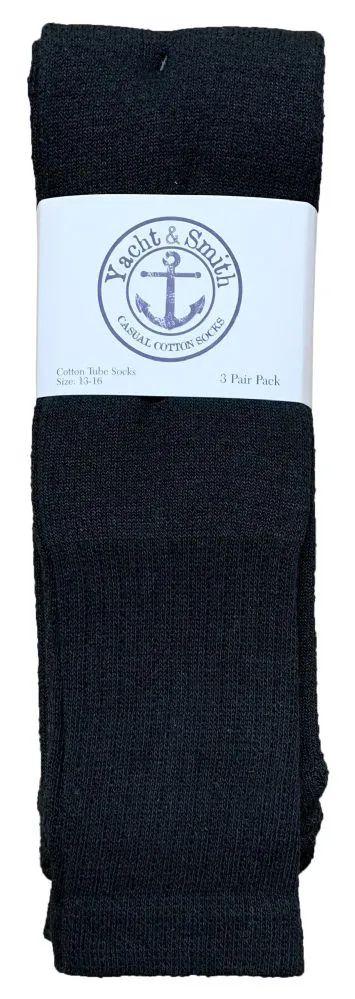 24 Wholesale Yacht & Smith Men's Cotton 31 Inch Terry Cushioned Athletic Black Tube Socks Size 13-16