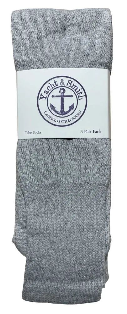 24 Wholesale Yacht & Smith Men's Cotton 31 Inch Terry Cushioned Athletic Gray Tube Socks Size 13-16