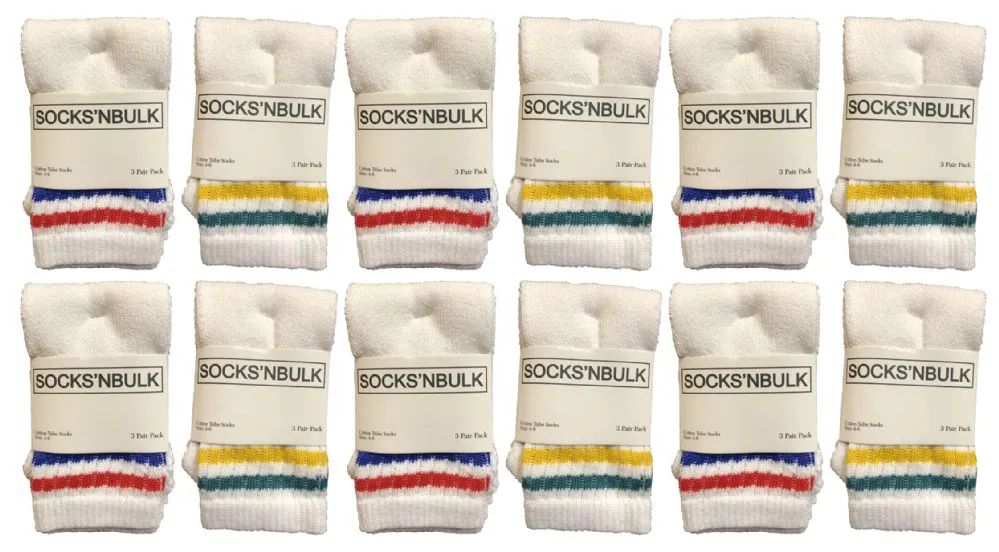 84 Wholesale Yacht & Smith Kids Cotton Tube Socks White With Stripes Size 4-6 Bulk Pack