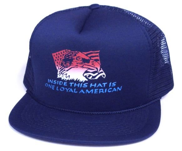 24 Wholesale Hats Unisex Adult Mesh Back Printed Hat, "inside This Hat Is One Loyal American", Assorted Colors