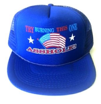 24 Wholesale Hats Unisex Adult Mesh Back Printed Hat, "try Burning This One Asshole!", Assorted Colors