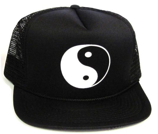 24 Wholesale Hats Unisex Adult Meshback Printed Hat, 'yin Yang Symbol', Black Hats