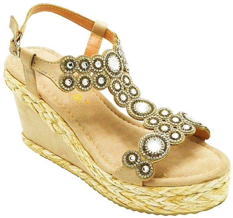 12 Wholesale Women's Studded Dressy Wedge Sandals Slingback Open Toe T  Strap Chunky Mid Heel Boho Casual Sandal In Beige - at -  wholesalesockdeals.com