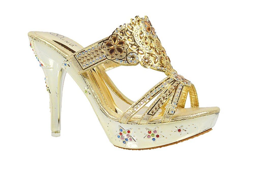 12 Wholesale Women's Wedding Dress Party And Evening Stiletto Heeled Sandals  Rhinestone In Gold - at 