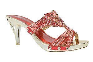 12 Wholesale Women's Open Toe Stiletto Heel Rhinestone Mules Sandals In Red