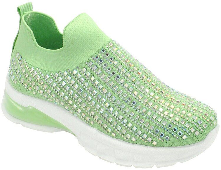 12 Wholesale Womens Sneakers Breathable Trainers Fashion Rhinestone Mesh Running Shoes Slip On Lightweight Comfortable In Mint