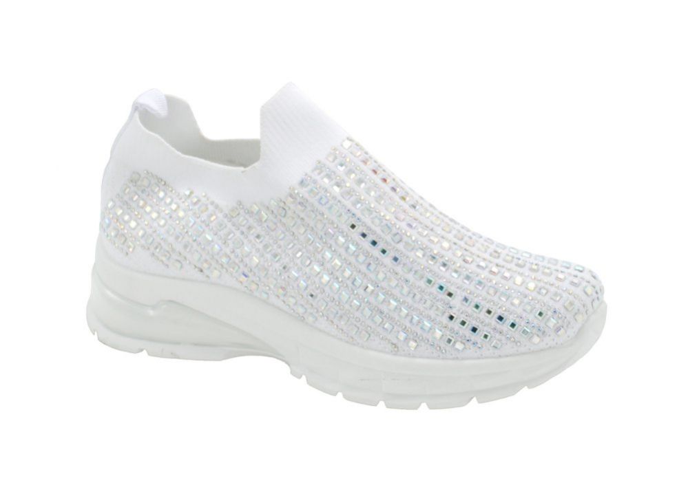 12 Wholesale Womens Sneakers Breathable Trainers Fashion Rhinestone Mesh Running Shoes Slip On Lightweight Comfortable In White