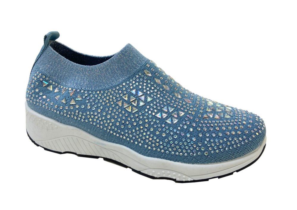 12 Wholesale Womens Sneakers Breathable Trainers Fashion Rhinestone Mesh Running Shoes Slip On Lightweight Comfortable In Blue