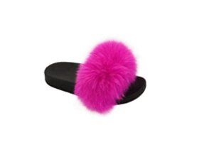 18 Pairs of Girls Faux Fur Fuzzy Comfy Soft Plush Open Toe Indoor Outdoor Spa Bedroom Slipper In Fuschia