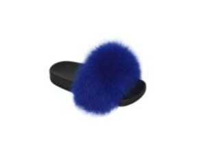 18 Wholesale Girls Faux Fur Fuzzy Comfy Soft Plush Open Toe Indoor Outdoor Spa Bedroom Slipper In Blue
