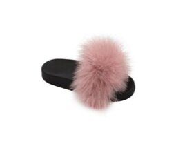 18 Pairs of Girls Faux Fur Fuzzy Comfy Soft Plush Open Toe Indoor Outdoor Spa Bedroom Slipper In Pink