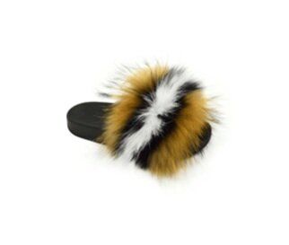 18 Wholesale Girls Faux Fur Fuzzy Comfy Soft Plush Open Toe Indoor Outdoor Spa Bedroom Slipper In Brown Multi Color