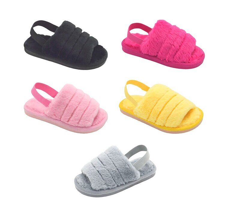 36 Pairs of Slipper With Strap For Girls Fuzzy Slide Sandal Shoes Fluffy Faux Fur