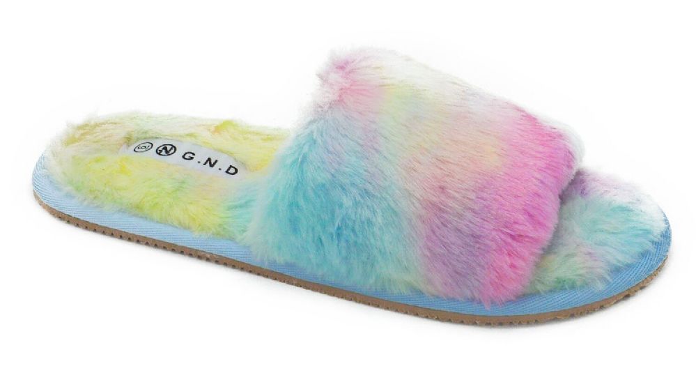 12 Wholesale Womens Fuzzy Slide Sandal Shoes Fluffy Faux Fur In Multi