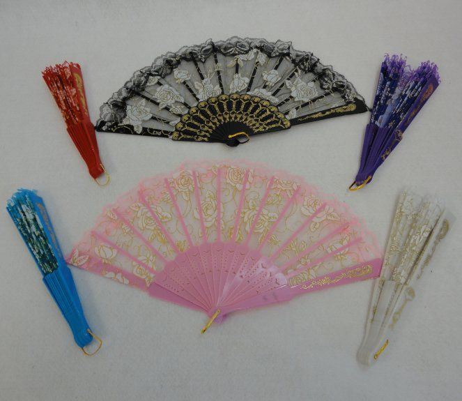 80 Pieces of Folding Fan With Lace [glitter Roses]