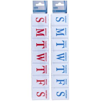48 pieces of Pill Organizer Jumbo Weekly 2ast 11x2x1.25in White Case W/red Or Blue Letters Hba/hdr