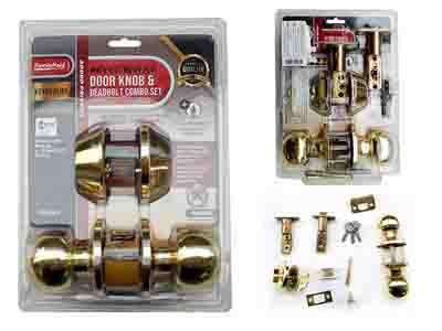 12 Pieces of Keyed Door Knob + Deadbolt Set Polished Brass Gold