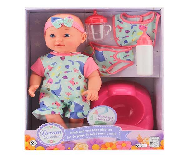 4 Wholesale 14 Inch Drink And Wet Baby Playset
