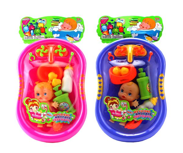 12 Wholesale 6 Pieces Bath Play Set With 6 Inch Baby Doll With Blister