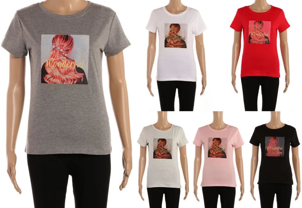 48 Pieces of Womens Short Sleeve Crewneck Shirts Loose Casual Tee Printed Paris