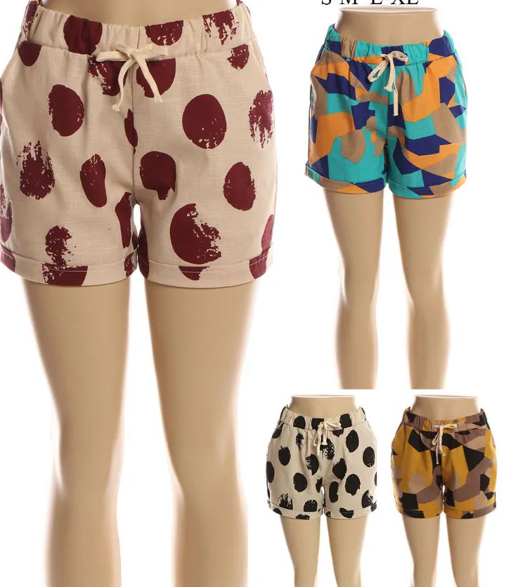 48 Wholesale Women's Casual Elastic Waist Striped Summer Beach Shorts