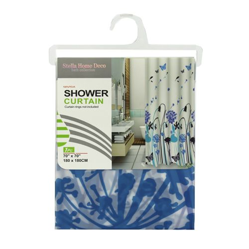 24 Pieces of Shower Curtain Peva Blue Flower Design