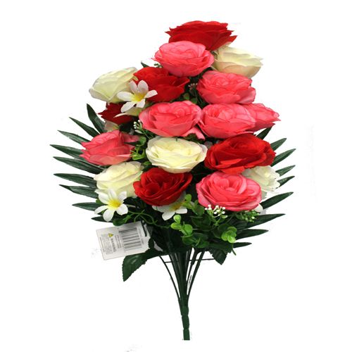 24 Pieces of Artificial Rose Bush With Big Leaves 18 Heads Red Only