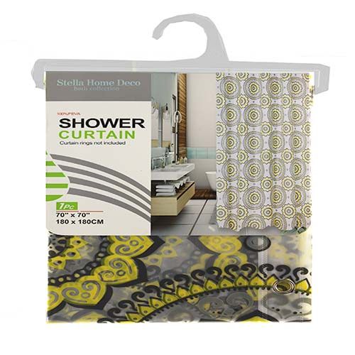24 Pieces of Shower Curtain Yellow Flowers 70x70 Inch