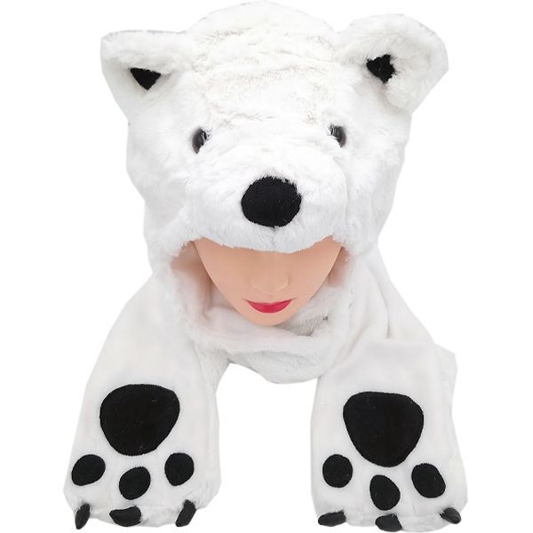 10 Pieces of Soft Plush Polar Bear Animal Character Built In Paws Mittens Hat