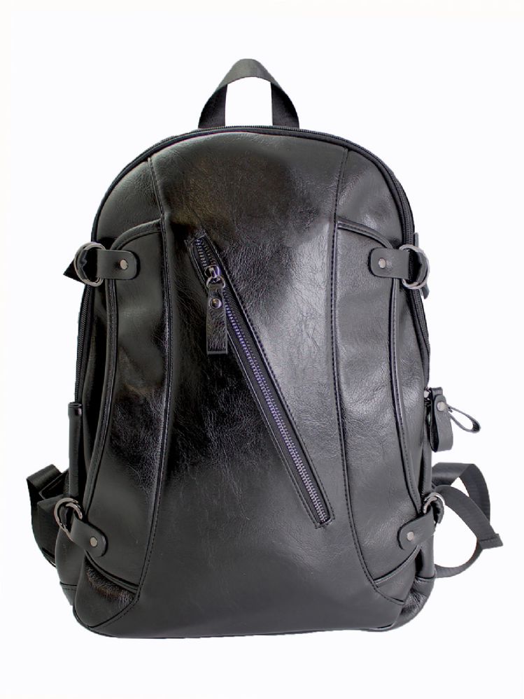 12 Wholesale Unisex Leather Backpack Premium Zipper Color Black