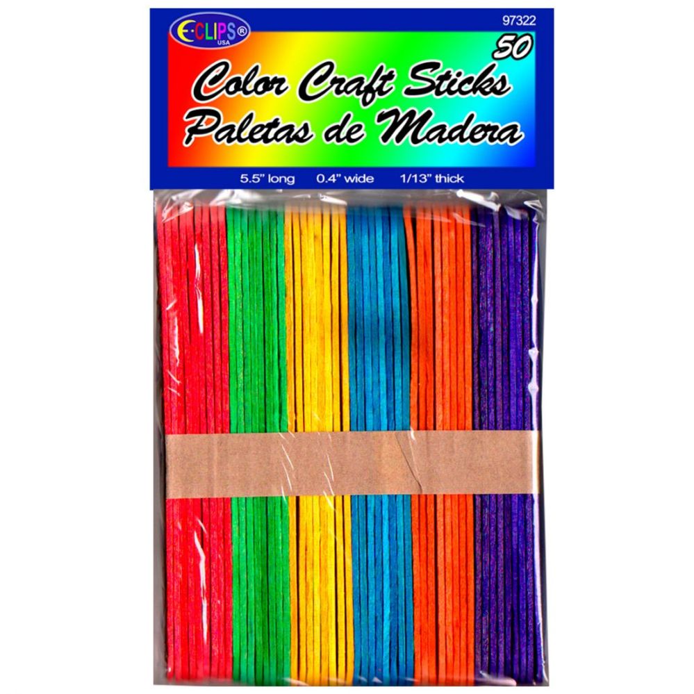 48 Pieces of 5.5 Inch Wooden Craft Sticks Assorted Colors 50 Pack
