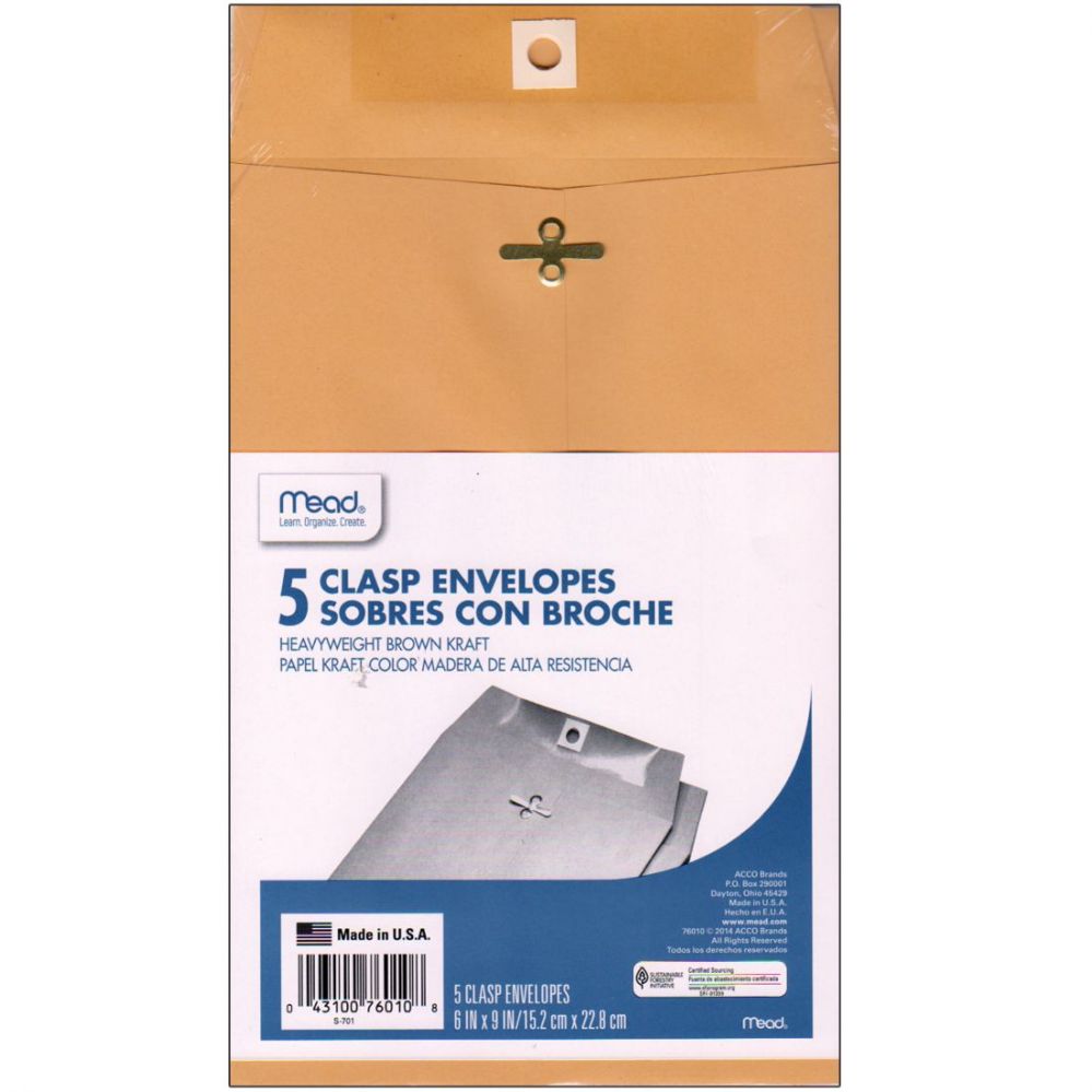 48 Pieces of Mead 6 X 9 Kraft Clasp Manila Envelopes With Metal Closure And Gummed Flap 5 Packs