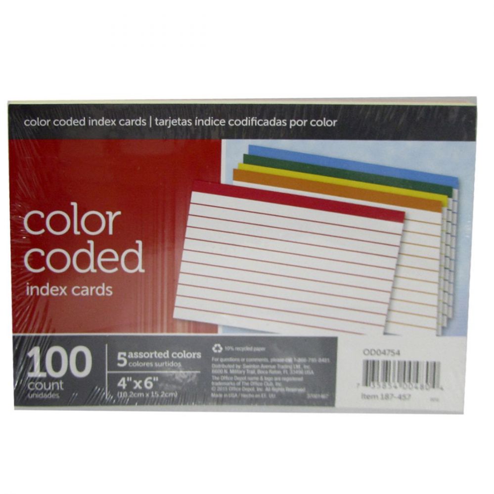 40 Pieces of 4 X 6 Color Coded Ruled Index Cards 100 Pack