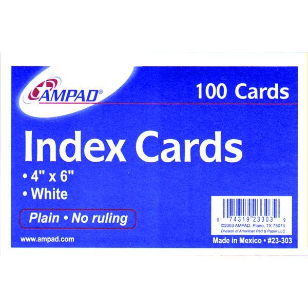 40 Pieces of 4 X 6 Ampad Plain White Index Cards 100 Pack