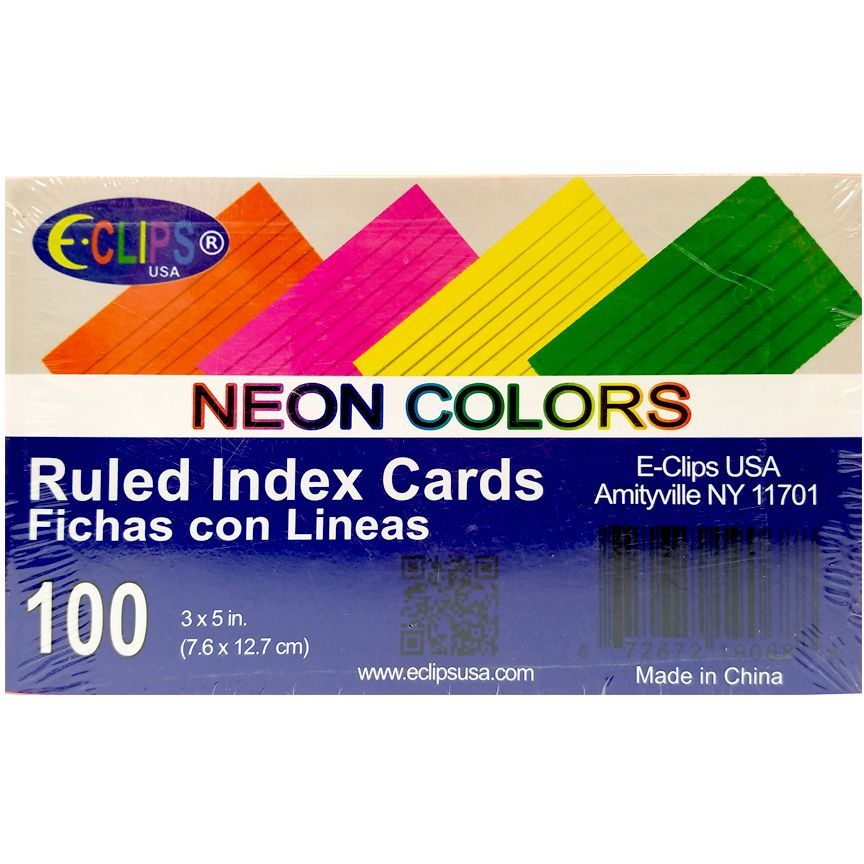 60 Pieces of 3 X 5 Ruled Index Cards Neon Colors 100 Pack