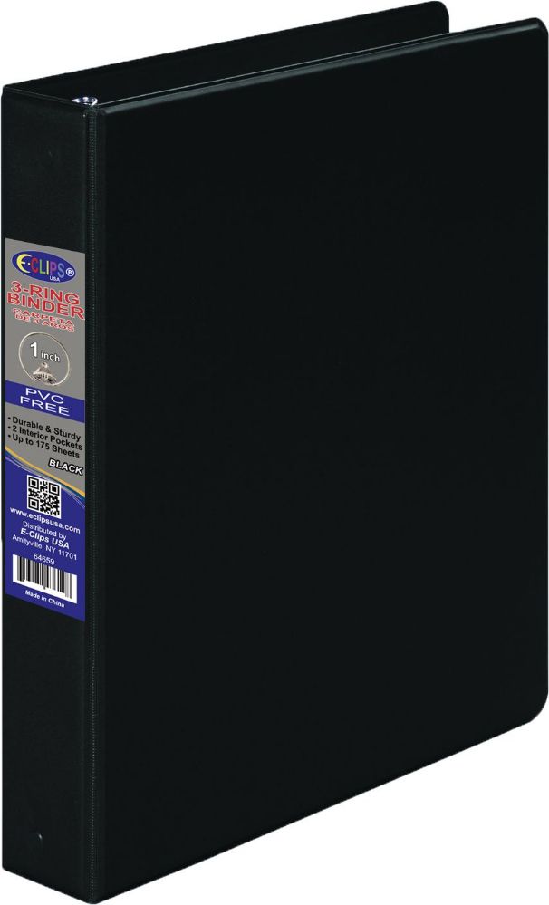 24 Pieces of 3 Ring Vinyl Hardcover Binders With 1 Round Rings Black