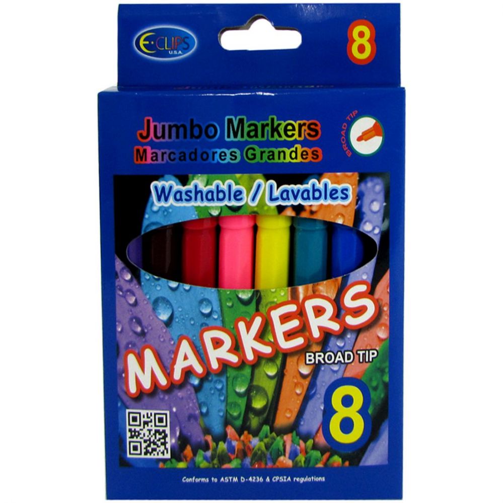 48 Wholesale Jumbo Size Non Toxic Colored Markers With Broad Tip 8 Pack